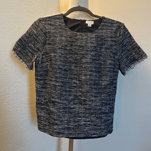 J. Crew Tops - J Crew Women's Navy Blue White Tweed Top Short Sleeve 
Size XS